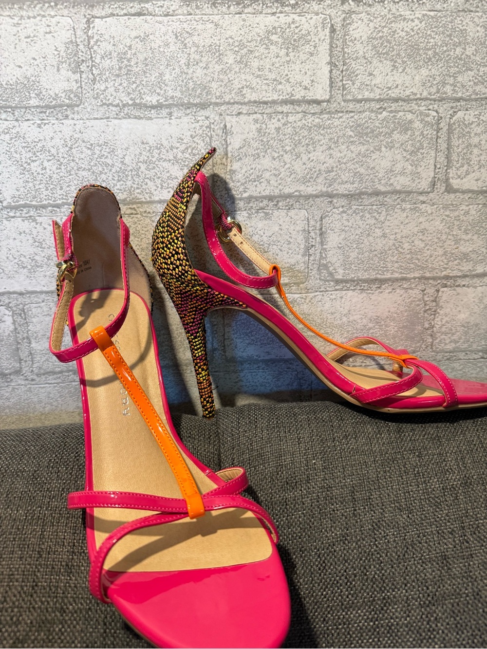 Chinese Laundry Hot Pink & Orange Beaded Stiletto Sandals
